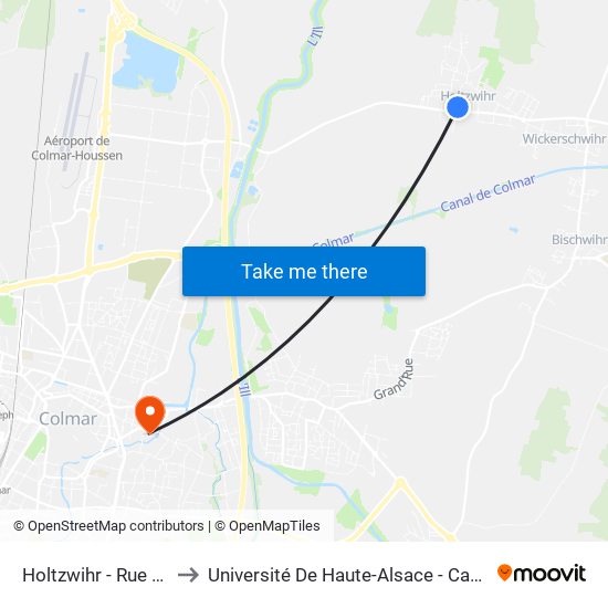 Holtzwihr - Rue Principale to Université De Haute-Alsace - Campus Grillenbreit map