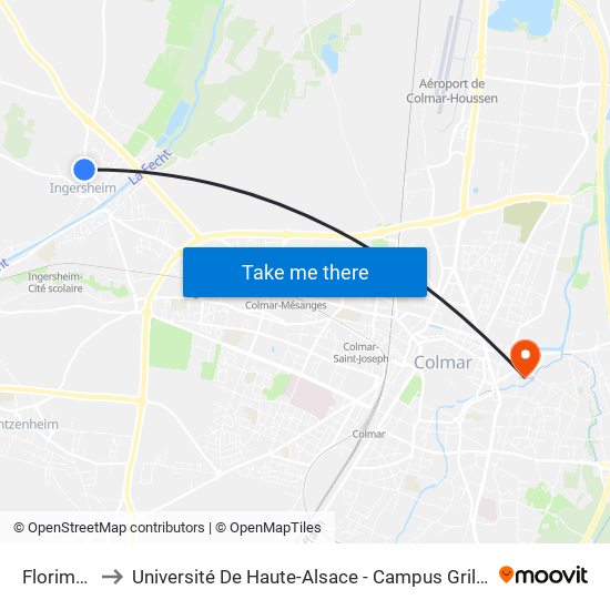 Florimont to Université De Haute-Alsace - Campus Grillenbreit map