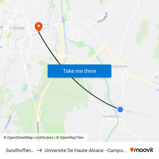 Sundhoffen Gare to Université De Haute-Alsace - Campus Grillenbreit map