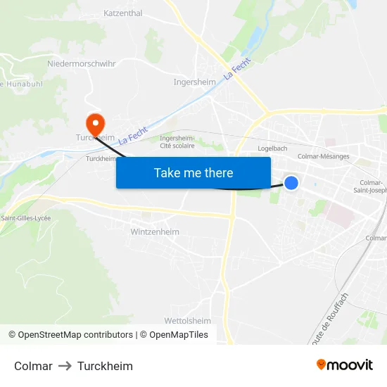 Colmar to Turckheim map