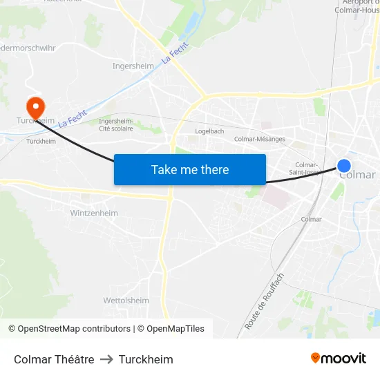 Colmar Théâtre to Turckheim map