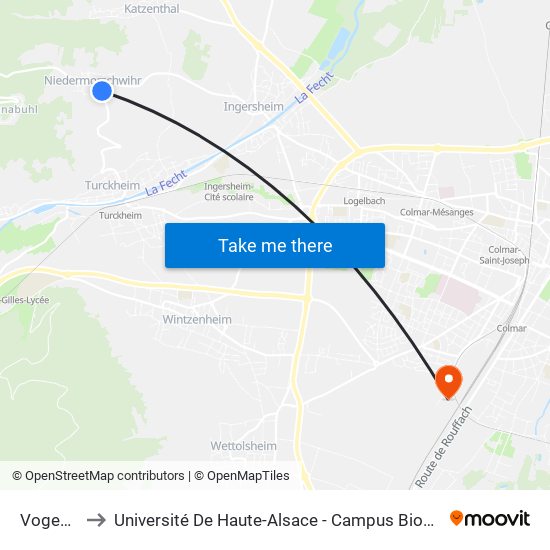 Vogesia to Université De Haute-Alsace - Campus Biopôle map