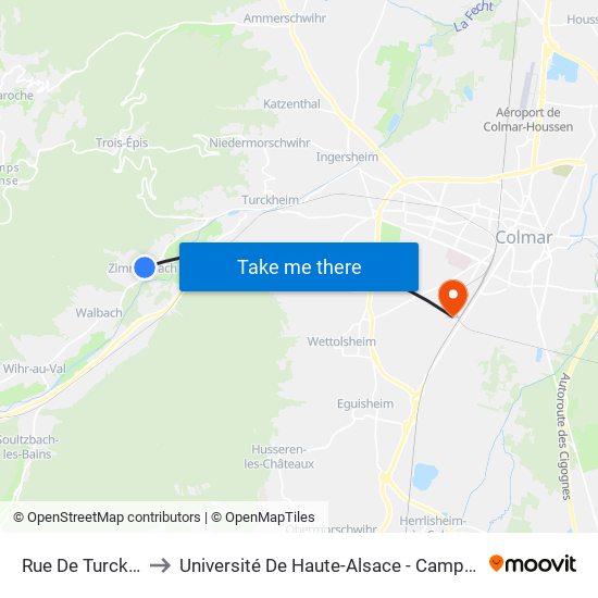 Rue De Turckheim to Université De Haute-Alsace - Campus Biopôle map