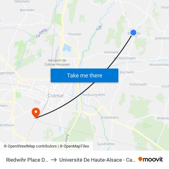 Riedwihr Place De L'Ecole to Université De Haute-Alsace - Campus Biopôle map