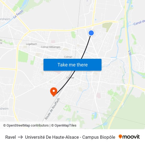 Ravel to Université De Haute-Alsace - Campus Biopôle map