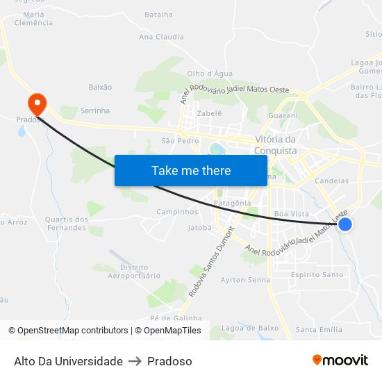 Alto Da Universidade to Pradoso map