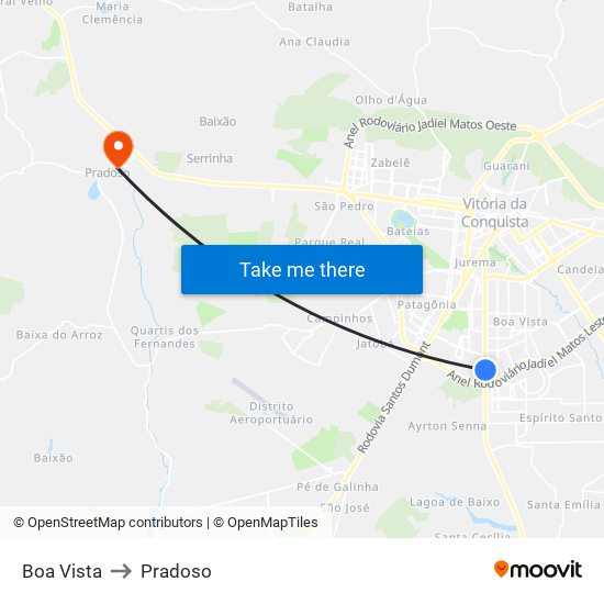 Boa Vista to Pradoso map