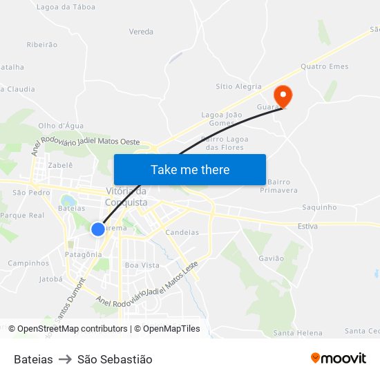 Bateias to São Sebastião map