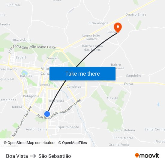 Boa Vista to São Sebastião map