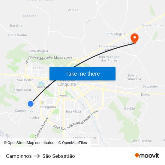 Campinhos to São Sebastião map