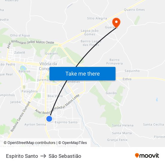 Espírito Santo to São Sebastião map
