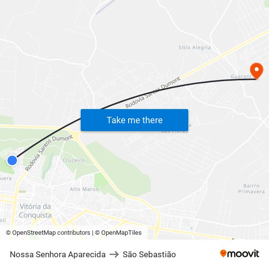 Nossa Senhora Aparecida to São Sebastião map