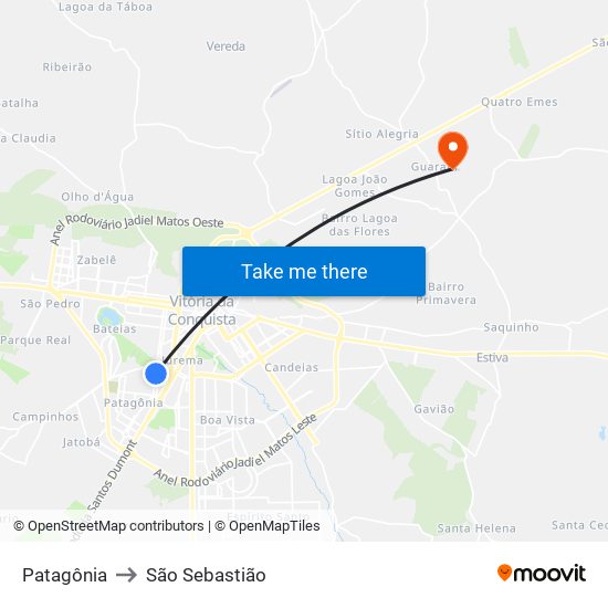 Patagônia to São Sebastião map