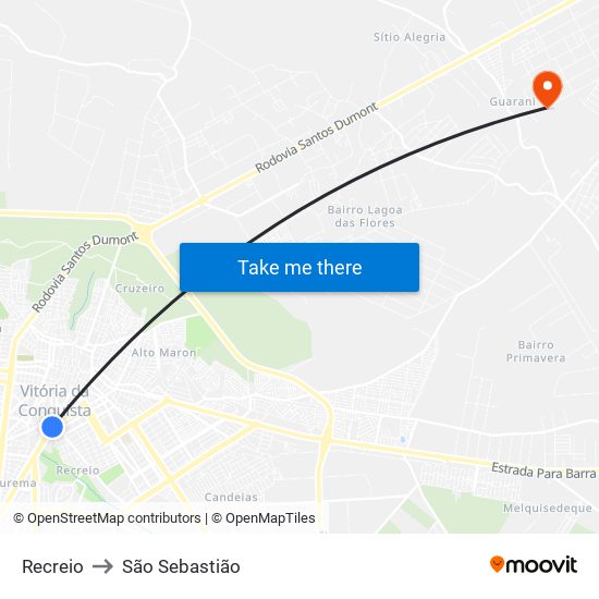 Recreio to São Sebastião map