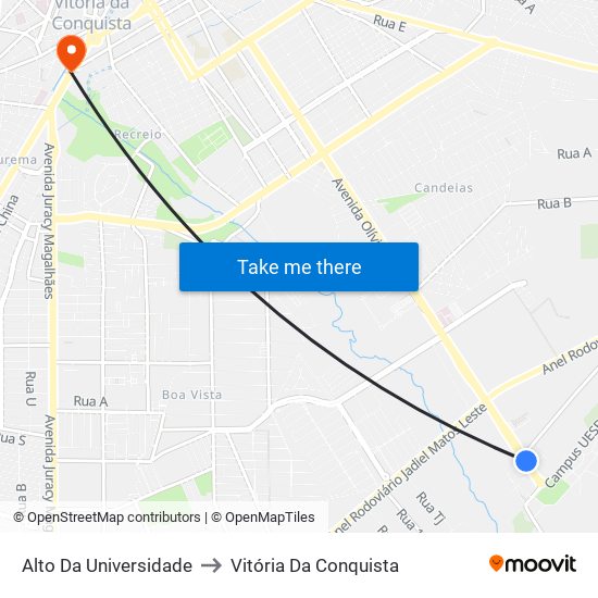 Alto Da Universidade to Vitória Da Conquista map