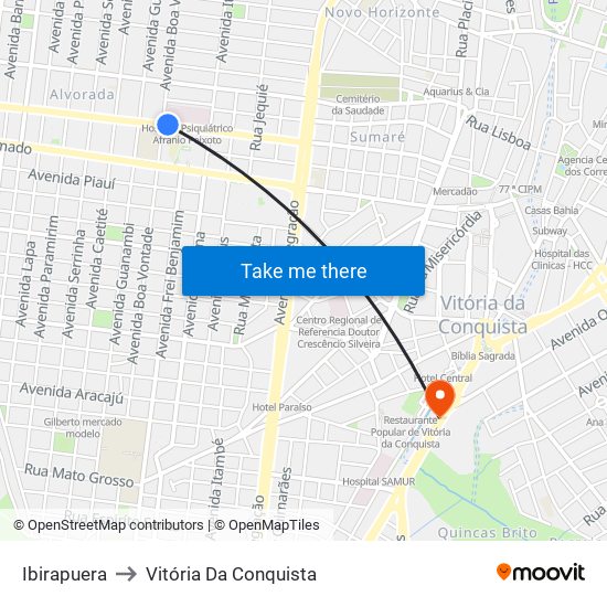 Ibirapuera to Vitória Da Conquista map