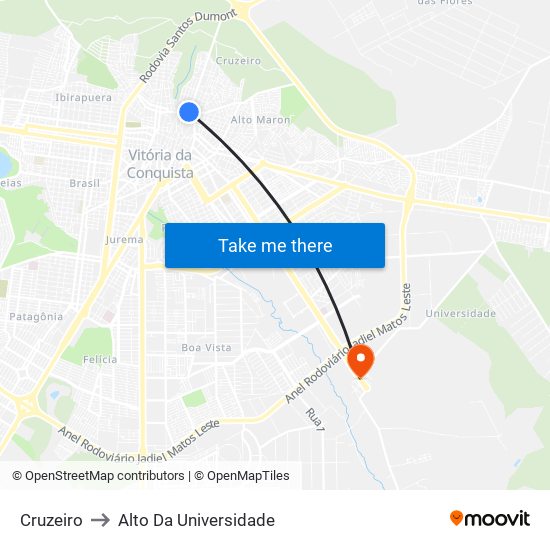 Cruzeiro to Alto Da Universidade map