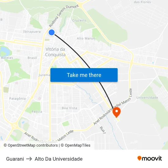 Guarani to Alto Da Universidade map