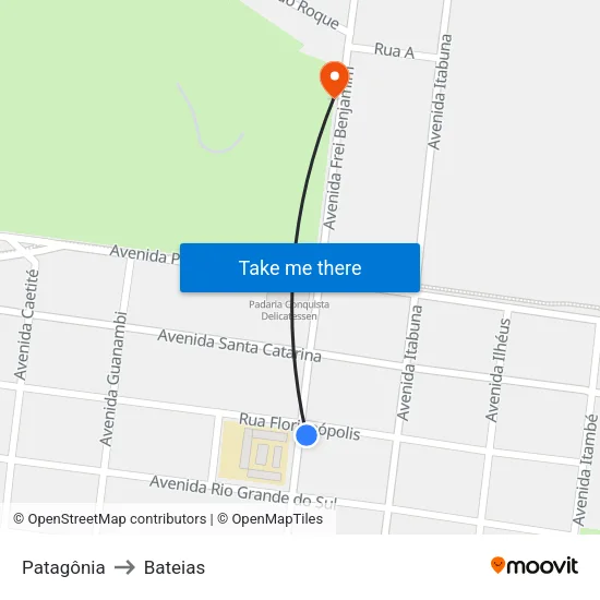 Patagônia to Bateias map