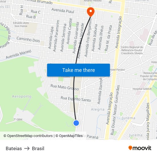Bateias to Brasil map