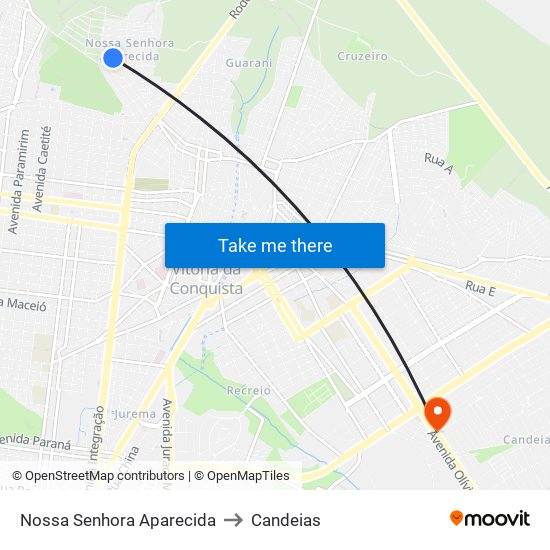 Nossa Senhora Aparecida to Candeias map
