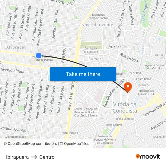 Ibirapuera to Centro map