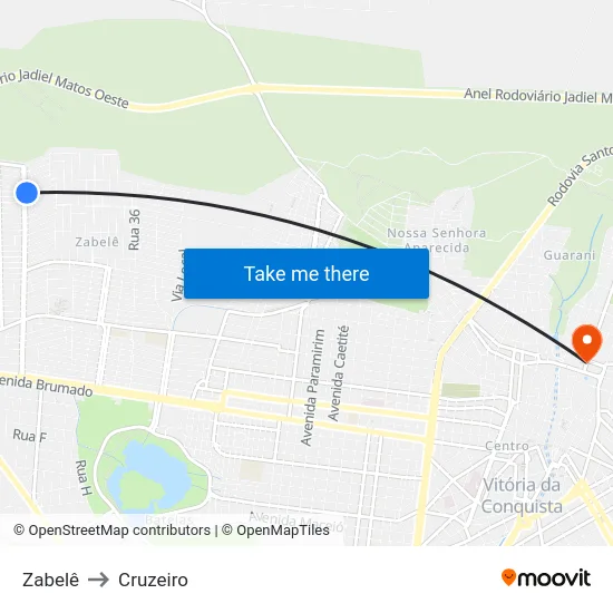 Zabelê to Cruzeiro map