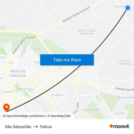 São Sebastião to Felícia map
