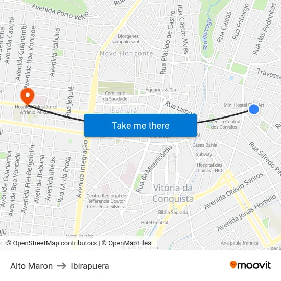 Alto Maron to Ibirapuera map