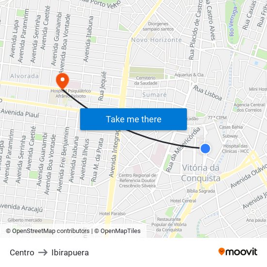Centro to Ibirapuera map