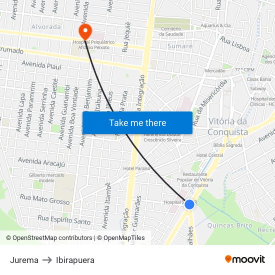 Jurema to Ibirapuera map