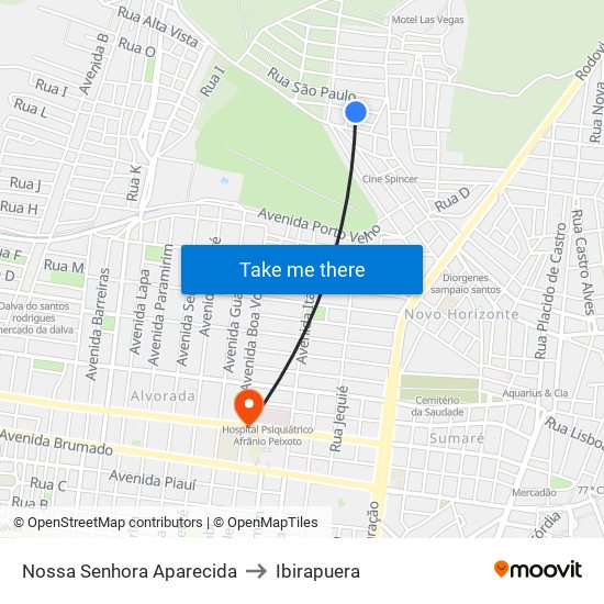 Nossa Senhora Aparecida to Ibirapuera map