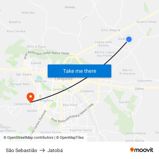 São Sebastião to Jatobá map