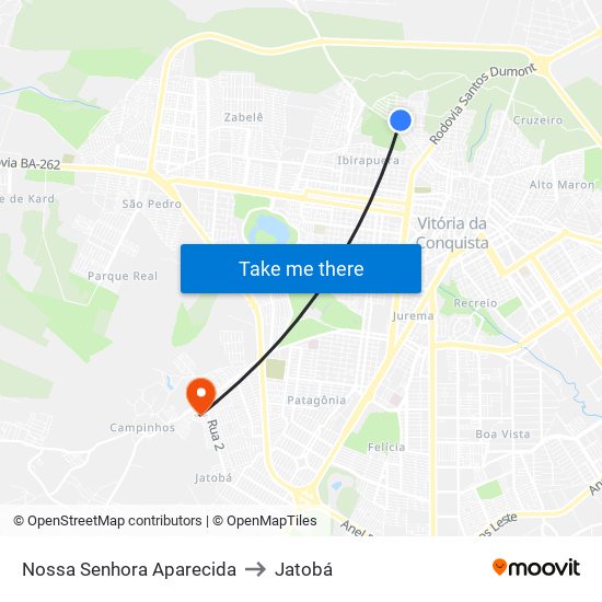 Nossa Senhora Aparecida to Jatobá map