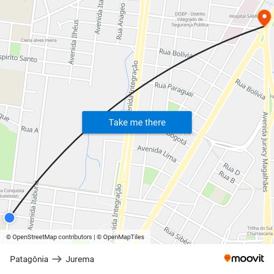 Patagônia to Jurema map