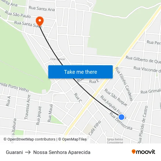 Guarani to Nossa Senhora Aparecida map