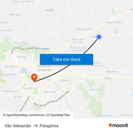 São Sebastião to Patagônia map