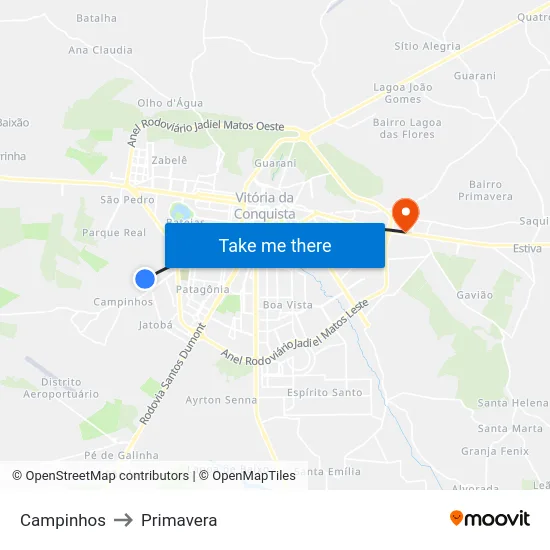 Campinhos to Primavera map