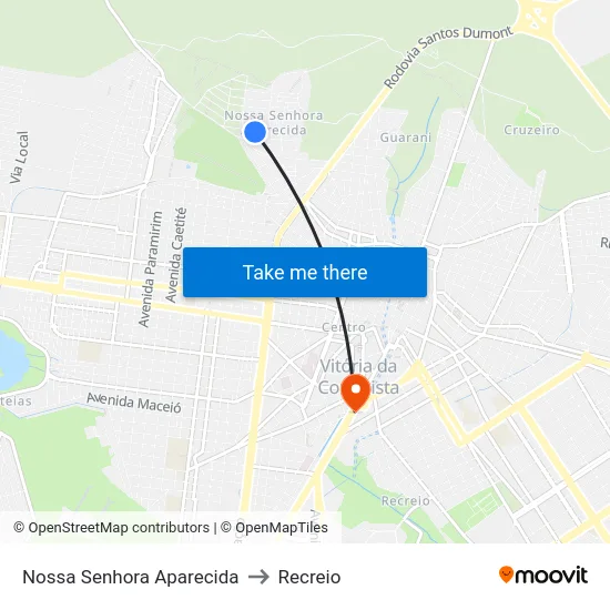 Nossa Senhora Aparecida to Recreio map