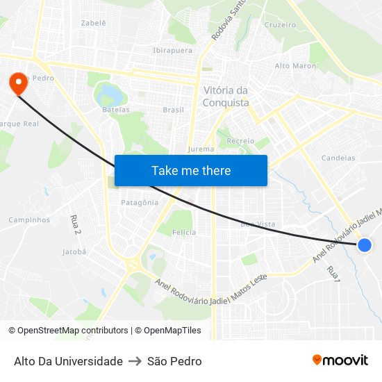 Alto Da Universidade to São Pedro map