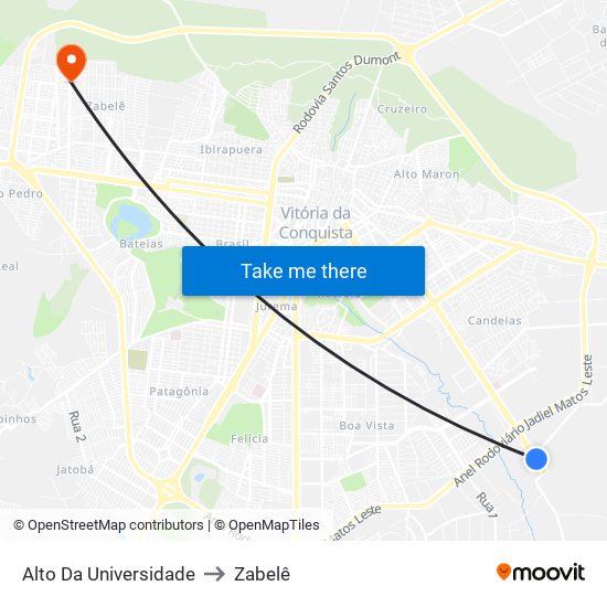 Alto Da Universidade to Zabelê map
