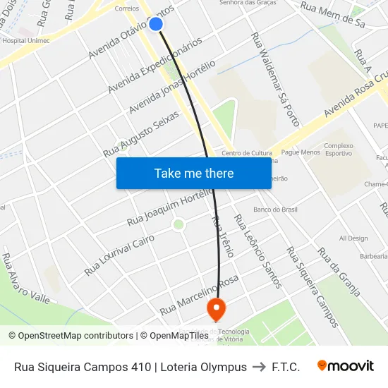 Rua Siqueira Campos 410 | Loteria Olympus to F.T.C. map