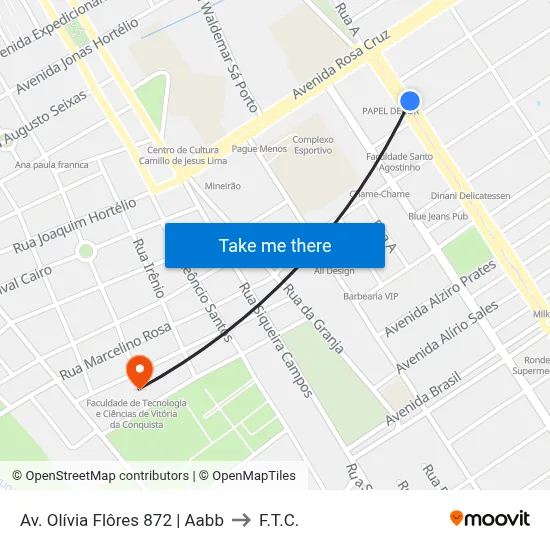 Av. Olívia Flôres 872 | Aabb to F.T.C. map