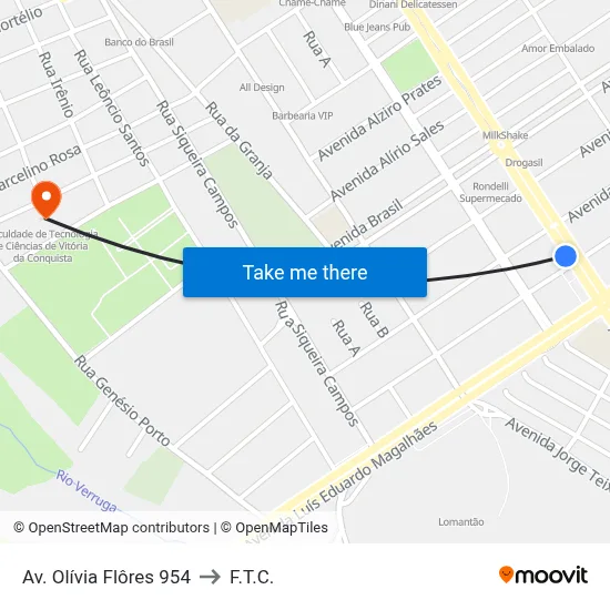 Av. Olívia Flôres 954 to F.T.C. map