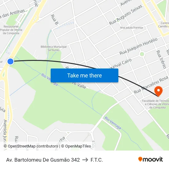 Av. Bartolomeu De Gusmão 342 to F.T.C. map