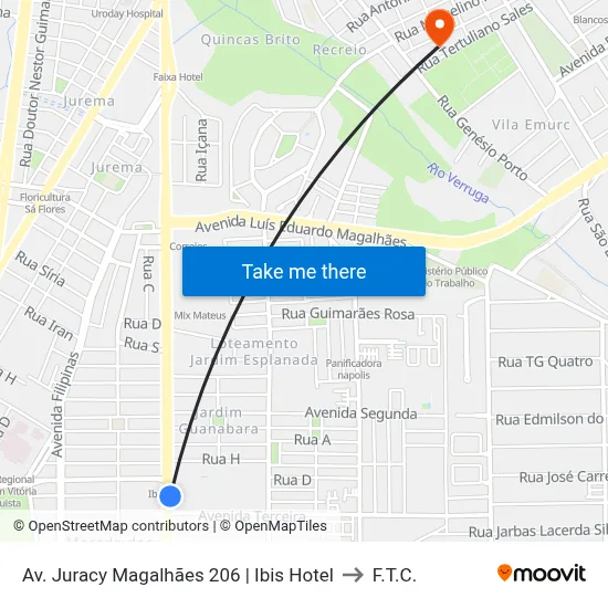 Av. Juracy Magalhães 206 | Ibis Hotel to F.T.C. map