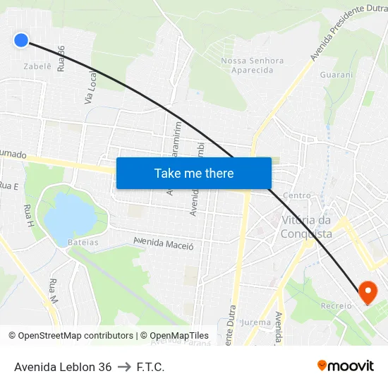 Avenida Leblon 36 to F.T.C. map