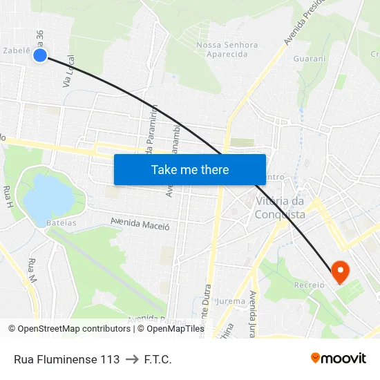 Rua Fluminense 113 to F.T.C. map