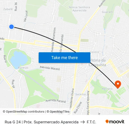 Rua G 24 | Próx. Supermercado Aparecida to F.T.C. map