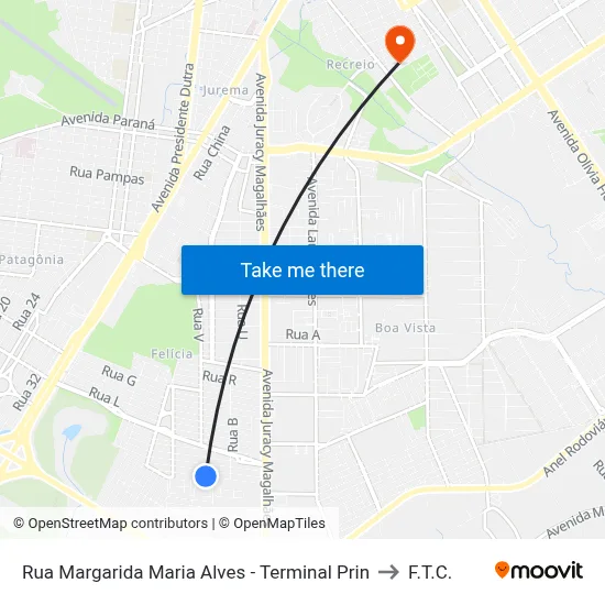 Rua Margarida Maria Alves - Terminal Prin to F.T.C. map